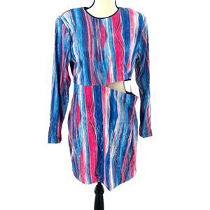 Something New Sequin Dress XL NWOT Blue Pink Cut Out Cocktail Glam Long Sleever